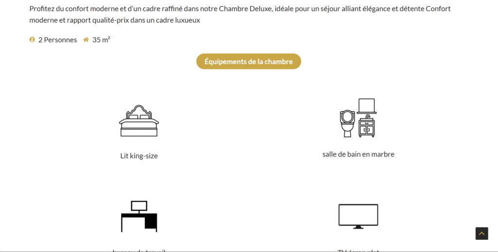 Exemple de design web hôtelier élégant et rassurant développé par SIAR Conception.