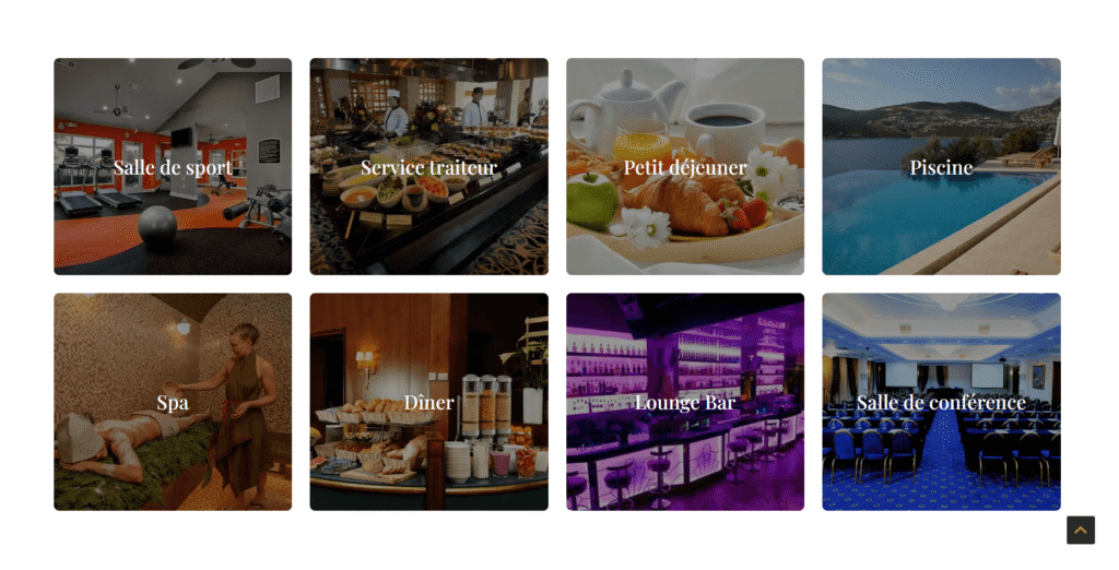Interface visuelle raffinée pour site d’hôtel, conçue pour inspirer confiance et attirer les clients.
