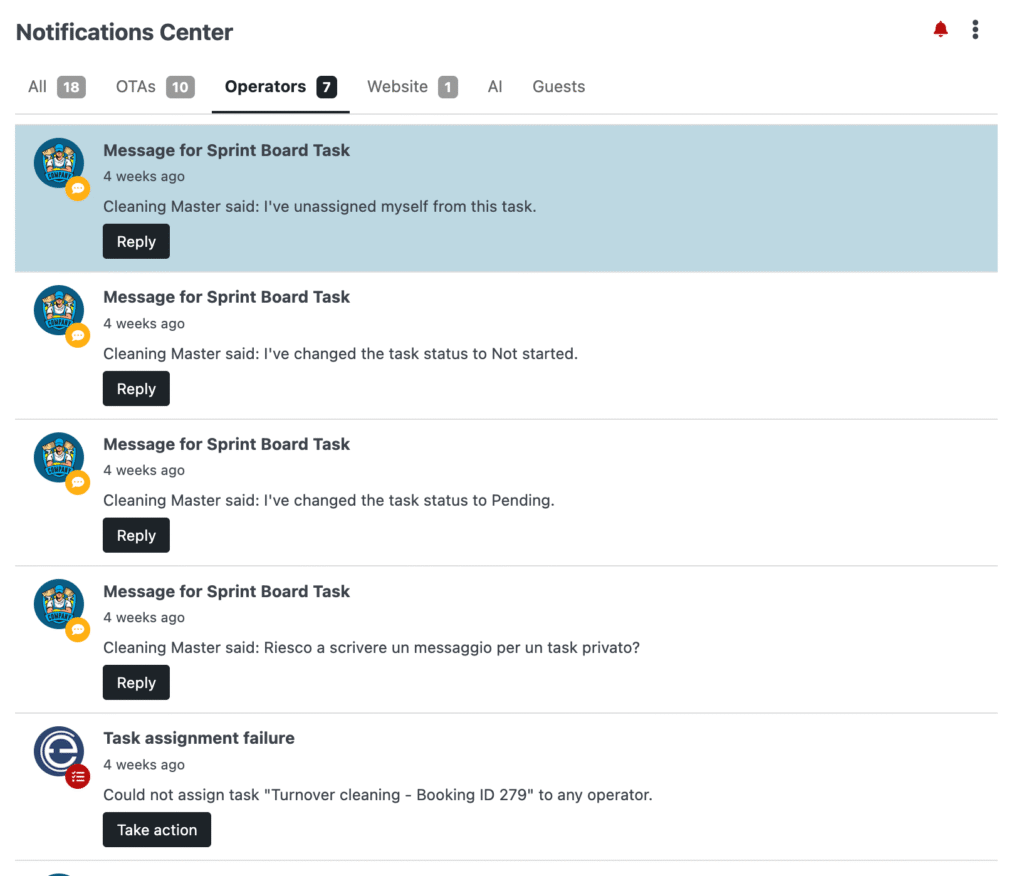 Affichage centralisé des notifications de tâches, messages et mises à jour, avec des indicateurs d’alerte.