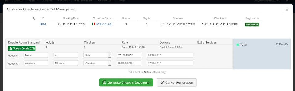 Capture d’écran du module d’inscription des clients, avec des champs pour le nom, le numéro de document et la date
d’arrivée