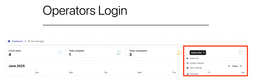 Capture d’écran montrant la configuration
ou la synchronisation iCal, permettant
d’exporter ou d’importer des événements
liés aux tâches.
