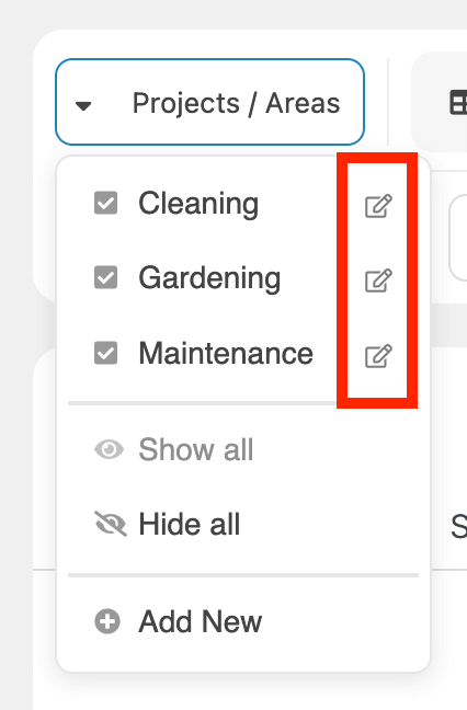 Formulaire permettant d’éditer les détails
d’une zone de projet, incluant le nom, la
description et les paramètres d’accès.