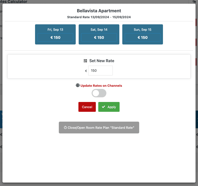 Capture d’écran montrant la
fonction d’édition rapide des tarifs dans le tableau d’aperçu, permettant de
changer les prix directement depuis la liste.