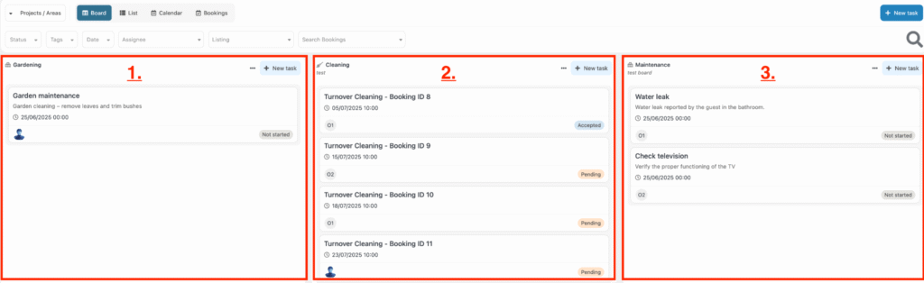 interface montrant trois modes de visualisation des zones de projets