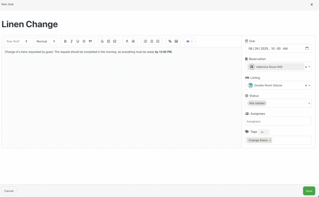 Liste ou tableau illustrant les interventions
de changement de linge, chaque ligne
correspondant à une chambre ou un service.