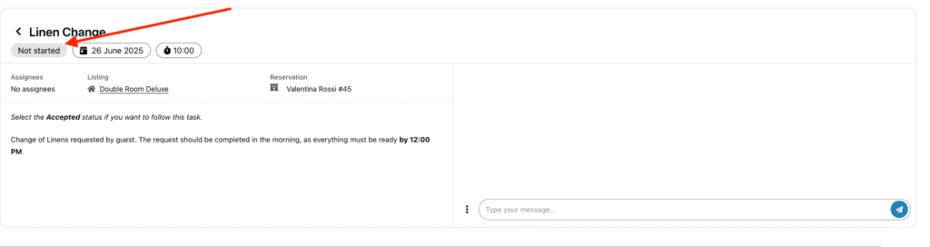 Liste des tâches avec le statut “non commencé”, affichées dans une colonne ou
un tableau, chacune avec des options
d’action.