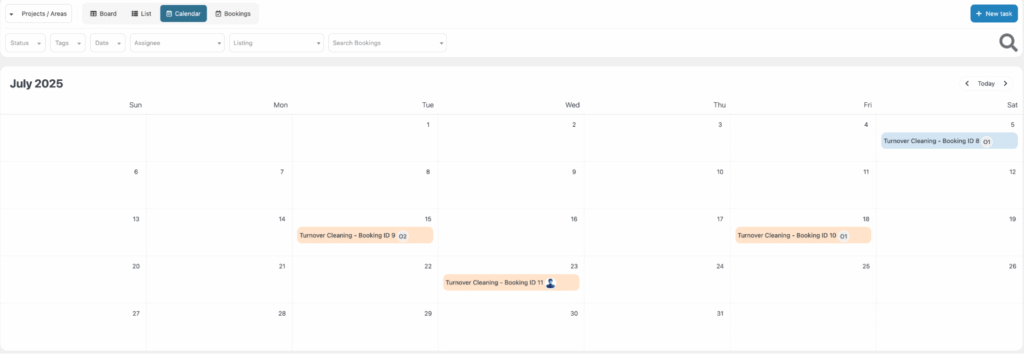 Capture d’écran montrant une vue de
calendrier avec les différentes zones de
projet, chaque tâche étant affichée sous
forme d’événement coloré selon son statut. Permet de suivre les activités planifiées dans le gestionnaire de tâches.