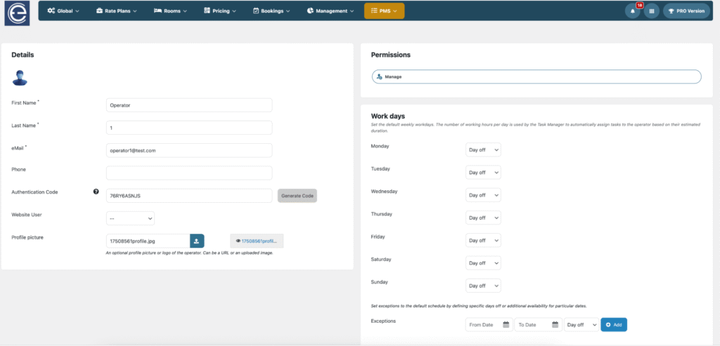 La création d'un opérateur avec ses permissions