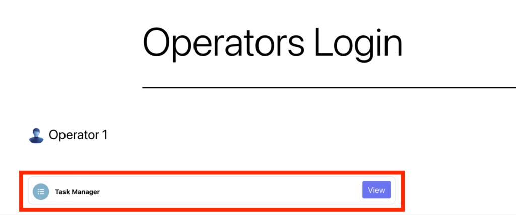 interface montrant que l'opérateur s'est connecté et affichant la tache assignée